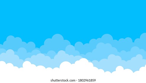 Clouds with blue sky background landscape flat cartoon vector illustration