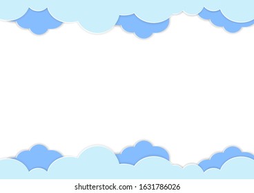 Clouds with blue sky background scenery with copy space.Origami style.Paper craft.Design for template ,web banner ,brochure or wallpaper.Vector.Illustration.
