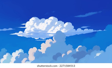 Nubes en un cielo azul sobre el fondo de la capa de ozono de la mano dibujando una ilustración