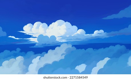 Clouds in a Blue Sky Ozone Layer Background Hand Drawn Painting Illustration