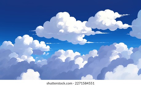 Clouds in a Blue Sky Ozone Layer Background Hand Drawn Painting Illustration