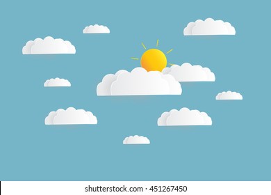 clouds with blue sky , paper cut style