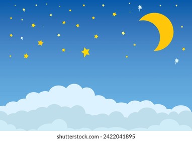 clouds with blue sky and stars with moon