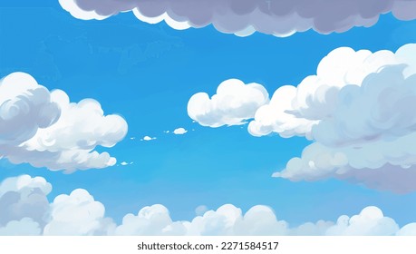 Nubes en un brillante fondo del cielo azul mano dibujando ilustración de pintura