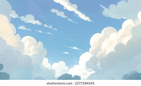 Nubes en un brillante fondo del cielo azul mano dibujando ilustración de pintura