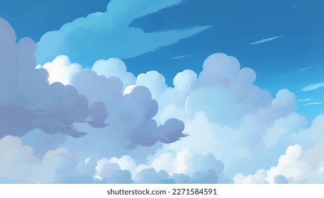 Nubes en un brillante fondo del cielo azul mano dibujando ilustración de pintura