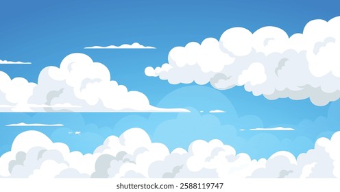 Clouds in A Bright Blue Sky Background, Beautiful cloudscape with fluffy cumulus