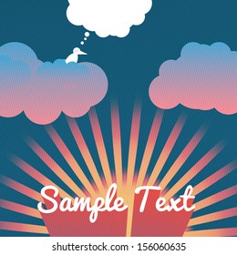 Clouds and Bright Sun at Sunset or Sunrise - Vector Illustration