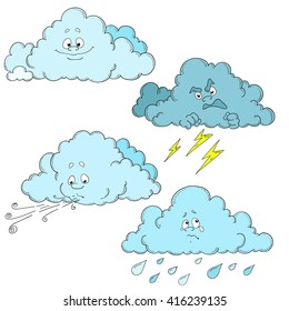 Clouds cartoon characters. Set of clouds. Weather Vector