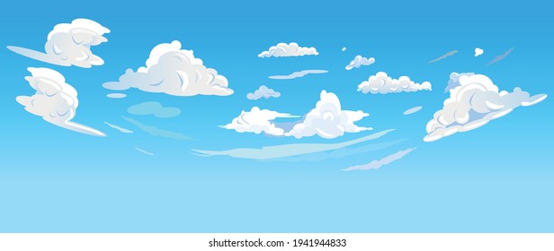 Clouds, cartoon illustration, on a blue background