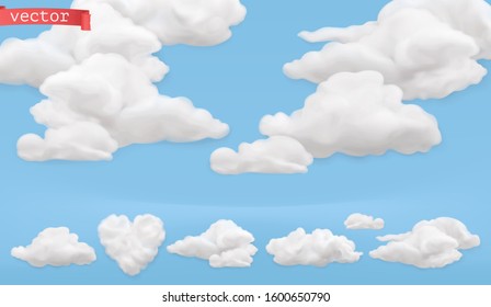 Clouds Cartoon. Sky, 3d Realistic Vector Icon Set