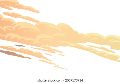 Clouds, cartoon vector background. Yellow cirrus clouds on white background. Vector illustration in flat cartoon style