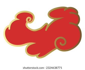 Clouds chinese style. Red and gold clouds, traditional Asian decorative retro element. Light cloud in paper cut style for festival