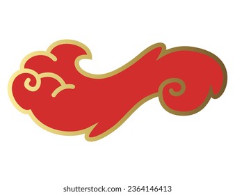 Clouds chinese style. Red and gold clouds, traditional Asian decorative retro element. Light cloud in paper cut style for festival