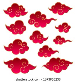 Clouds in chinese style set. Colorful vector illustration.