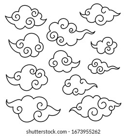 Clouds in chinese style set. Outline vector illustration.