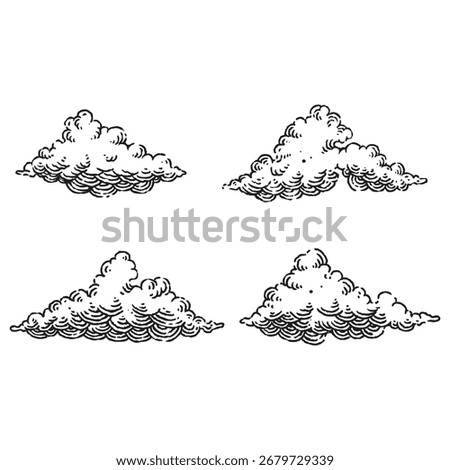 clouds collection black and white illustration style