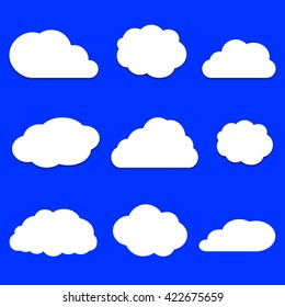 Clouds collection , different clouds set on a blue sky background , vector illustration