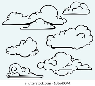 Clouds collection. Isolated on blue background