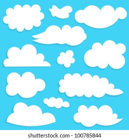 Coleção de nuvens no céu azul. Ilustração vetorial
