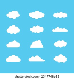 Clouds collection set isolated on blue