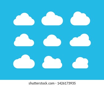 Clouds collection. White Clouds vector icons on blue background. White Cloud in flat design. Eps10