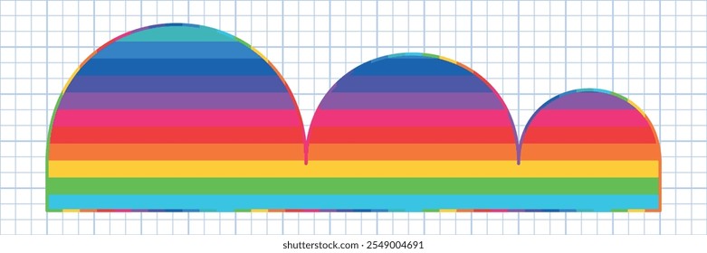 nuvens coloridas em estilo lgbt. Nuvem multicolorida. Clima e tempo no fundo de uma folha de caderno escolar em uma gaiola