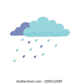 Clouds with colorful rain drops. Rainy weather. Hand drawn illustration. Vector art isolated on white background.