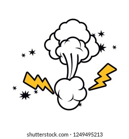 clouds with comic thunder isolated icon
