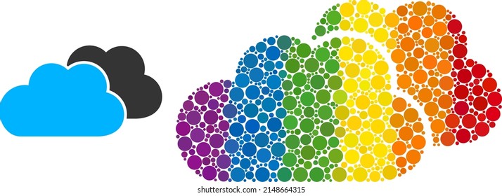 Clouds composition icon of round items in various sizes and rainbow color tinges. A dotted LGBT-colored clouds for lesbians, gays, bisexuals, and transgenders. Vector icon in LGBT flag colors.