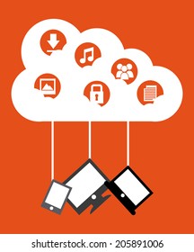 clouds computing over orange background vector illustration
