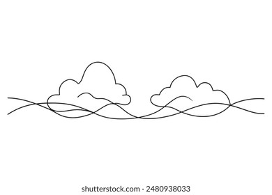 Clouds Continuous line art vector illustration on white background