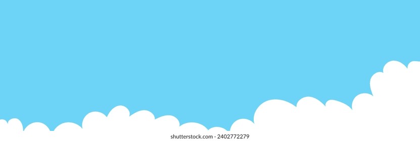 Clouds corner wide bordering. Painted white clouds on blue background. Simple vector illustration