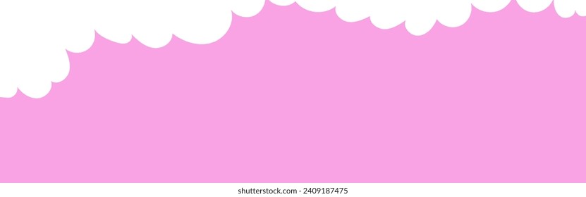 Clouds corner wide bordering. Painted white clouds on pink background. Simple vector illustration. 
