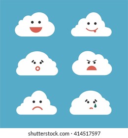 Clouds Cute Emoji, Smily Emoticons Faces Set