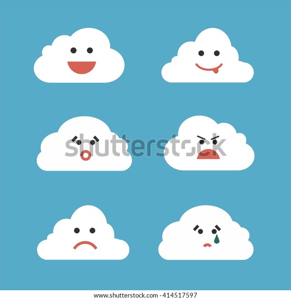 Clouds Cute Emoji Smily Emoticons Faces Stock Vector Royalty Free