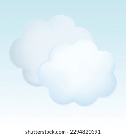 Clouds. Cute pastel cartoon of weather symbol. 3D vector illustration isolated on blue background.