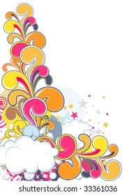 clouds and design elements with copy space, individual objects very easy to edit