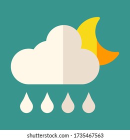 
Wolken, Tau- und Mondsymbolen, flach. Wetterthema