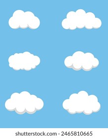 Clouds in Different Shapes in a Blue Sky. Cartoon Illustration Vector.