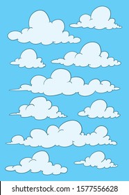 Clouds of different shapes on a blue background