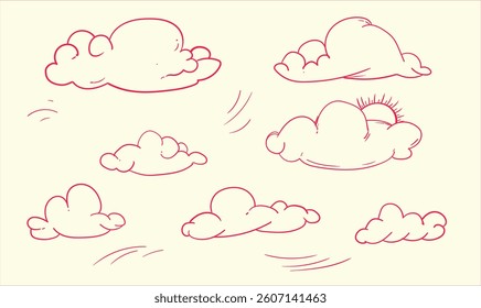 clouds doodle hand drawn with various shape. vector illustration isolated on white