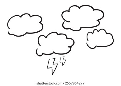 Clouds Doodle, line hand drawn weather symbol vector design. Great for mobile app, web design, banner, etc