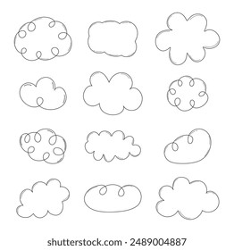Clouds in a doodle linear style, resembling a child's drawing of sky and air clouds.