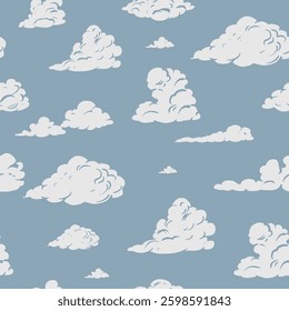 Clouds, doodle, seamless pattern, vector sketch illustrations, hand drawn