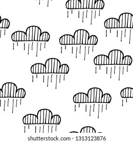 Clouds doodle seamless texture. Kids seamless pattern. Childish design. Vector textile and wrapping pattern design. Vector hand drawn illustration.