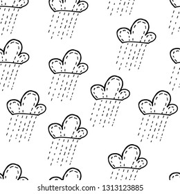 Clouds doodle seamless texture. Kids seamless pattern. Childish design. Vector textile and wrapping pattern design. Vector hand drawn illustration.