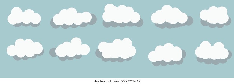 clouds doodle set on blue sky simple flat design editable eps10