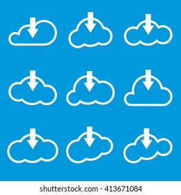 Clouds download eps, Clouds download logo, blue background. Vector illustration