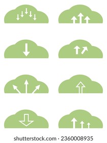Clouds download. Set of icons for web, business. Green vector clouds with arrows. Eco, nature